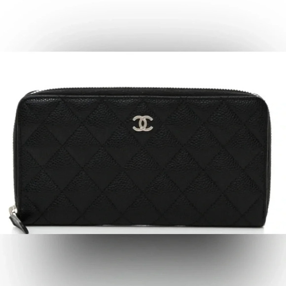 CHANEL Handbags - CHANEL Caviar Quilted Large Gusset Zip Around Wallet Black